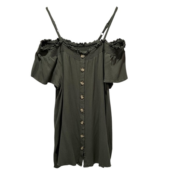 Torrid Smocked Cold-Shoulder Olive Green Rayon Blouse Size 1X - Picture 3 of 7